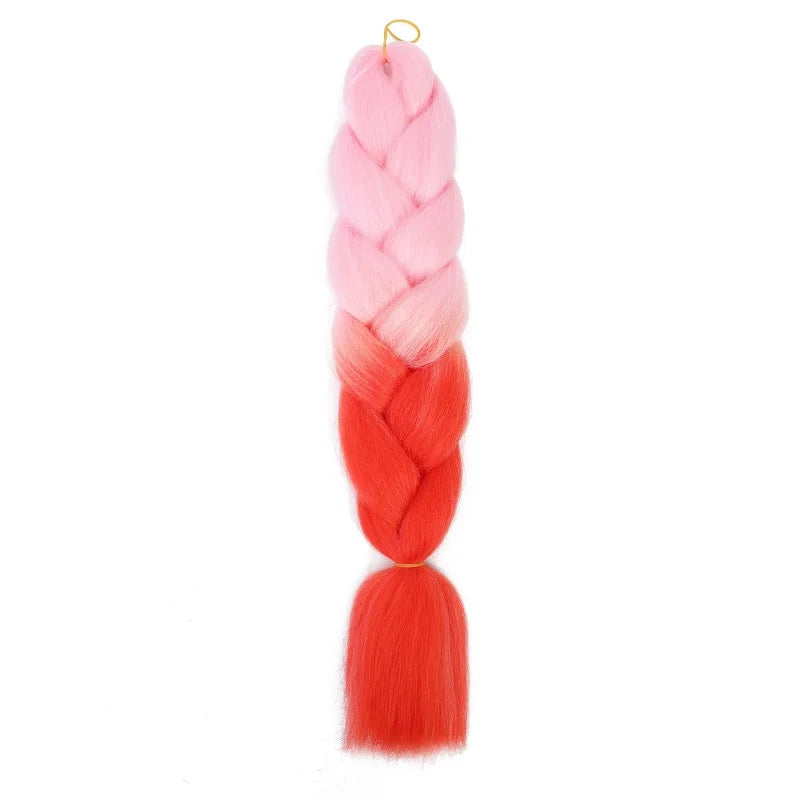 24Inch Synthetic Braiding Hair Extension Ombre Color Rainbow DIY Jumbo Hair Pink Red Blue Hairstyle for Women