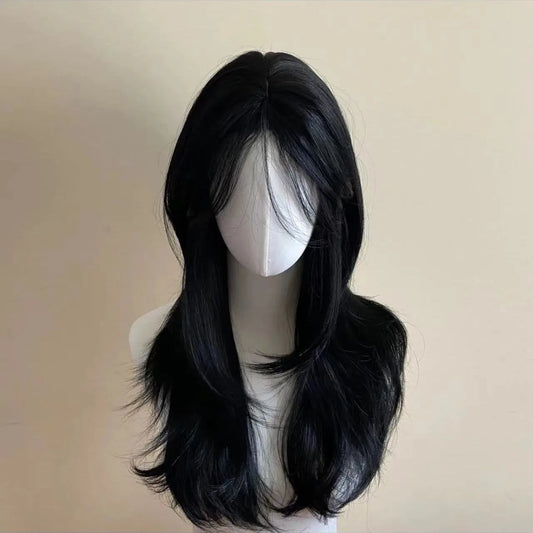 Ashely Black Wig Female Headband Body Wavy Rose Hair Net Models in French Bangs High Quality Simulation Hair Synthetic Wig 가발