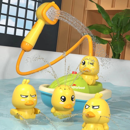 Cute Duck Bathtub Boat Toy with 3 Emotional Ducks Automatic Water Spray Toys