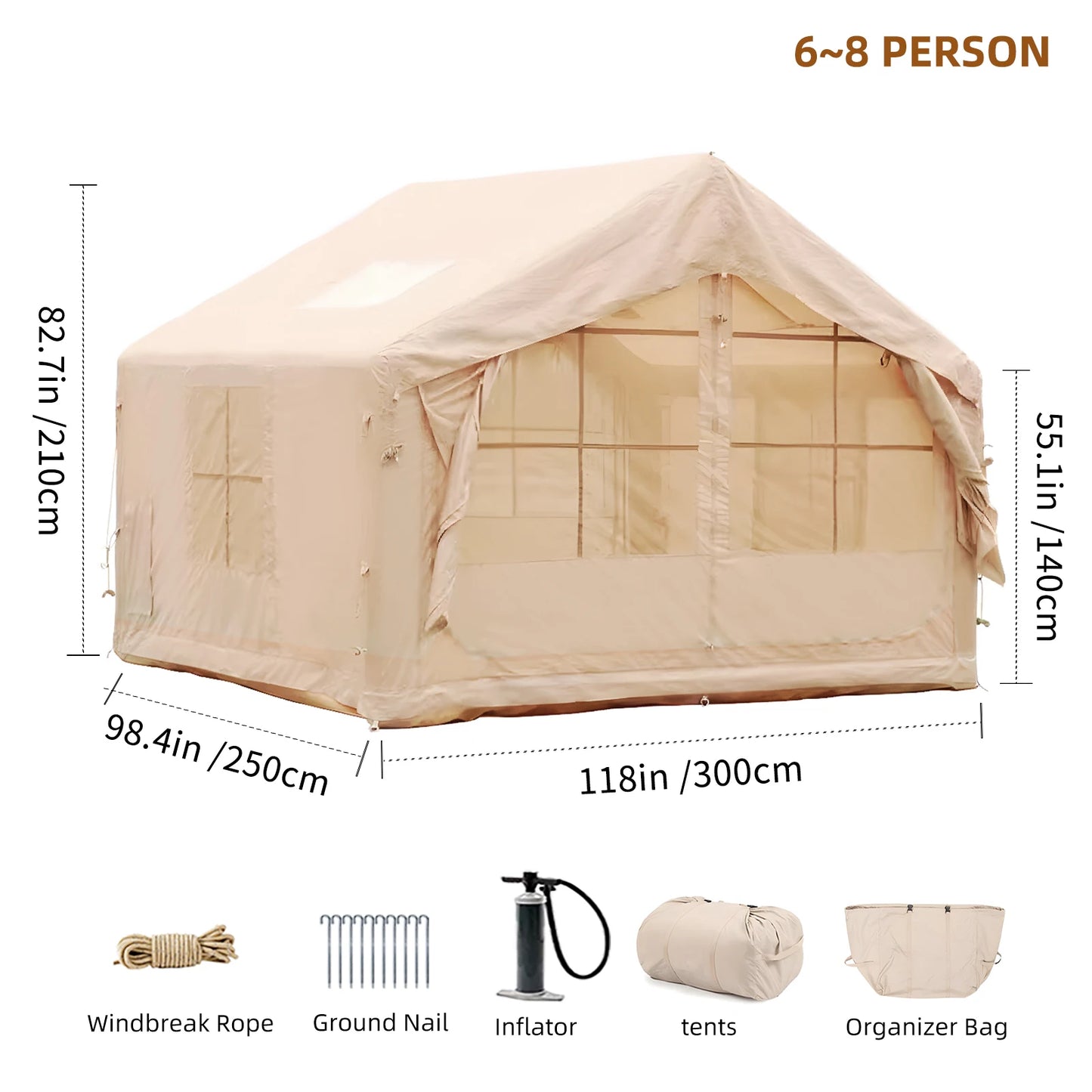 Inflatable Tent for Camping - 6-8 Person Ultra-Quick Setup Blow Up Tent,80.73 Square Feets