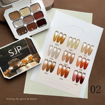 1pc solid color nail polish glue 9-grid color painting glue high saturation - Winter Nails