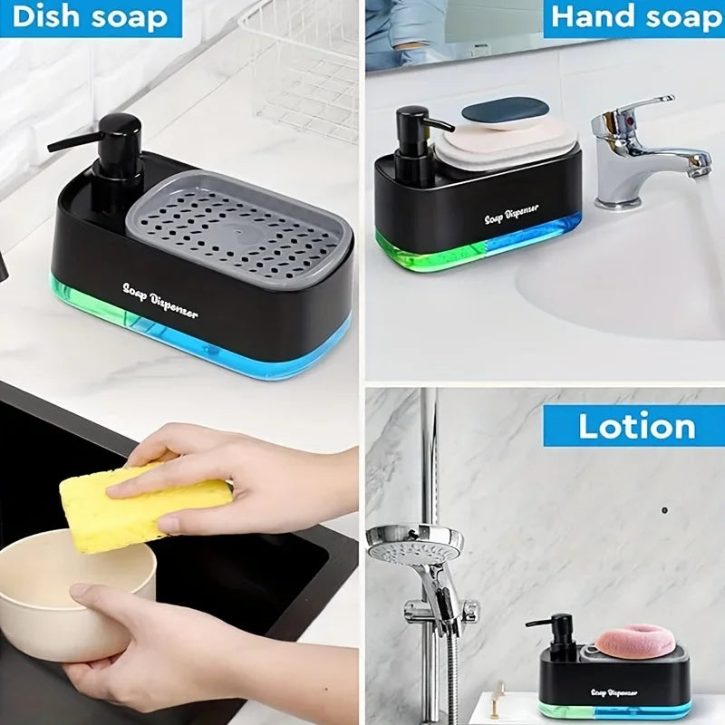Hand and Dish Soap Dispenser Set Detergent Dispenser Sponge Holder 2-in-1 Countertop Soap Pump