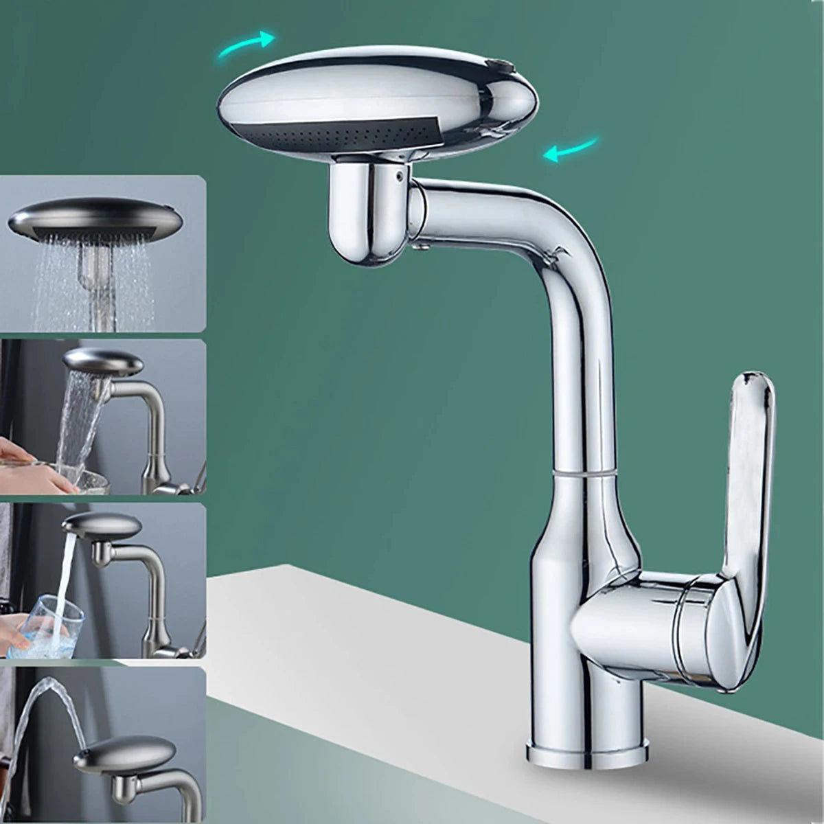 Multi Functional Waterfall Basin Faucet 4 Water Outlet Mode Spray Faucet 360°Rotation
