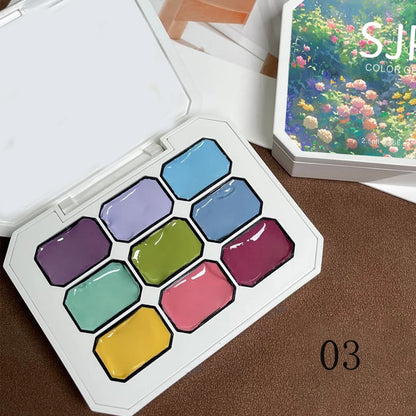 1pc solid color nail polish glue 9-grid color painting glue high saturation - Winter Nails