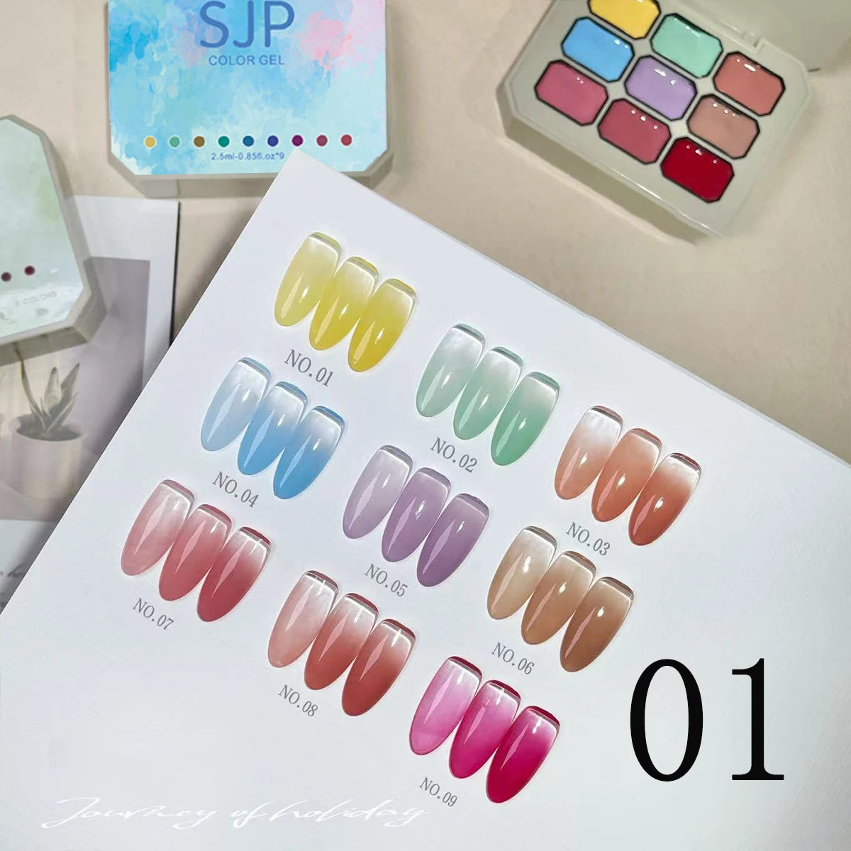 1pc solid color nail polish glue 9-grid color painting glue high saturation - Winter Nails