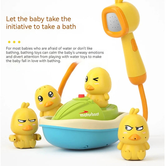 Cute Duck Bathtub Boat Toy with 3 Emotional Ducks Automatic Water Spray Toys