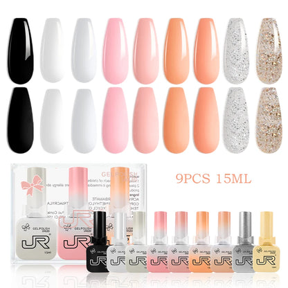 JR 9pcs 15ml gel nail polish set Including Red Pink Nude Gel Polish Kit - Winter Nails