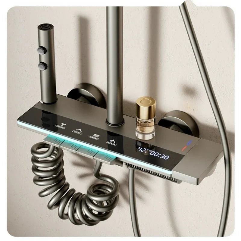 مجموعة دش رمادية مع نظام دش ذكي بشاشة رقمية رباعية الوظائف مع نظام هطول الأمطار