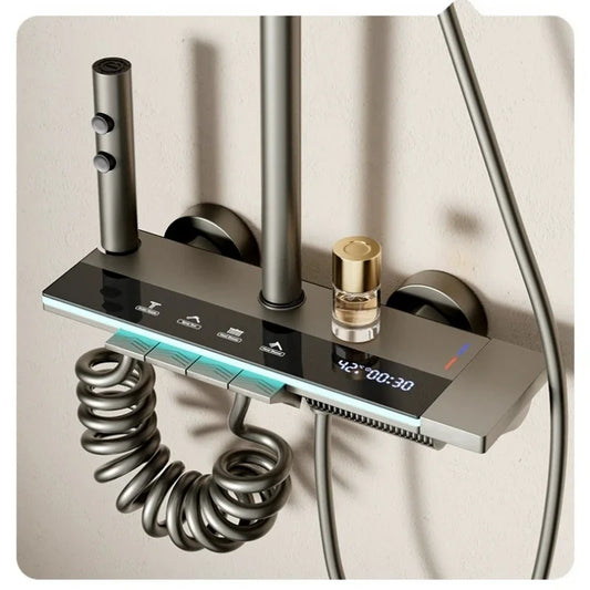 Grey shower Set Four-Function Smart Digital Display  Shower System Rainfall