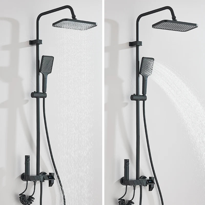 Rozin Black Smart Digital Display Shower Faucet Set Piano Style Rainlfall Bathroom System Grey