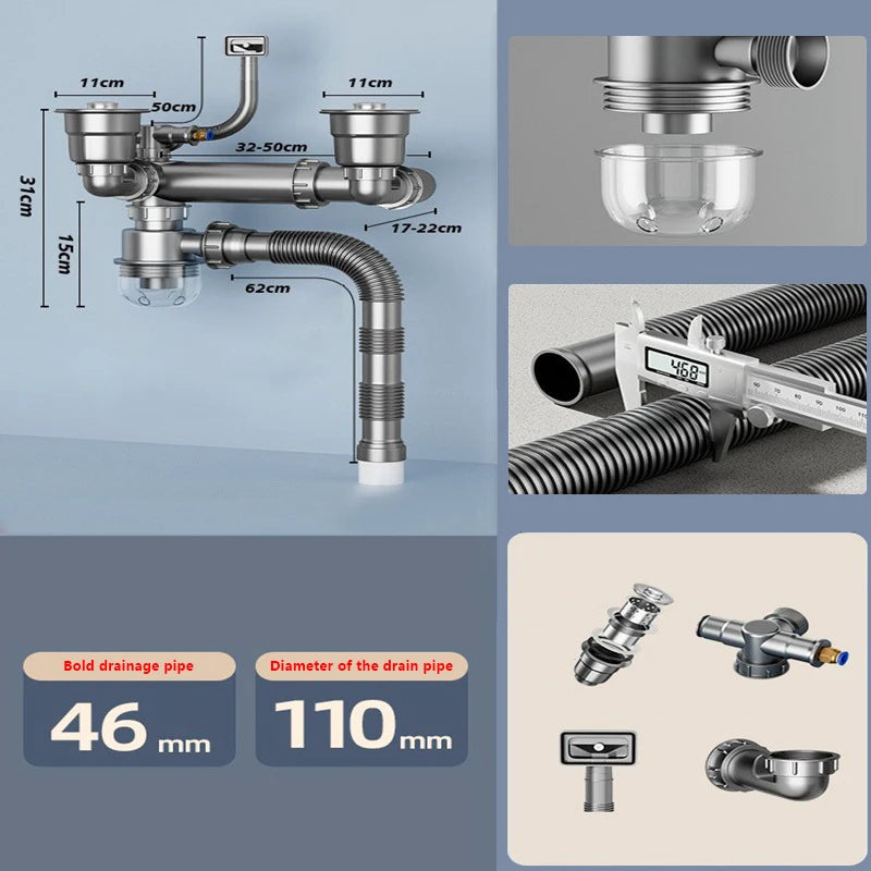 Kitchen Washbasin Sink Bathroom Downpipe Fittings Single And Double Sink Anti-odour Drain Pipe