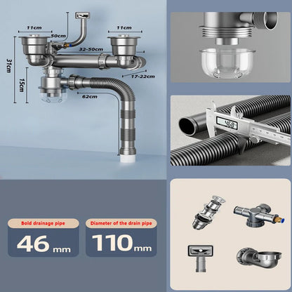 Kitchen Washbasin Sink Bathroom Downpipe Fittings Single And Double Sink Anti-odour Drain Pipe