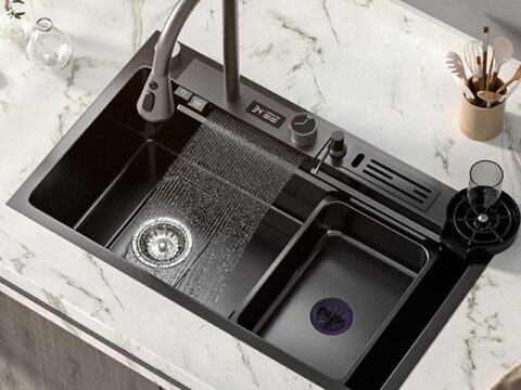 stainless steel-kitchen waterfall sink digital display