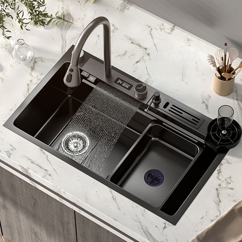 stainless steel-kitchen waterfall sink digital display