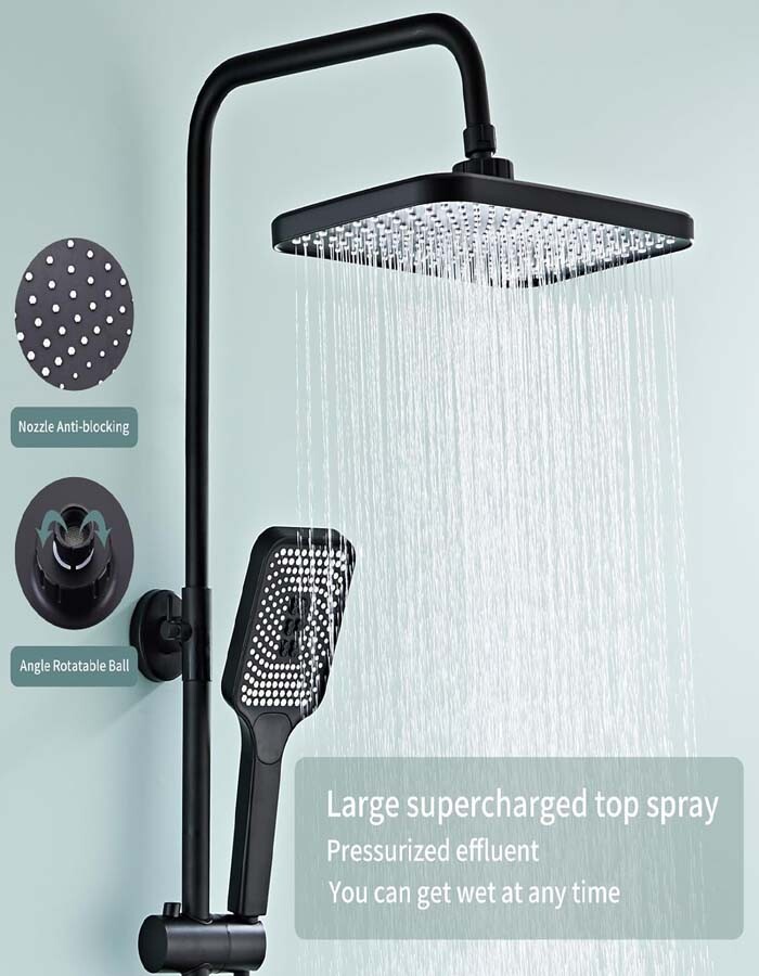 black shower system with LED digital display